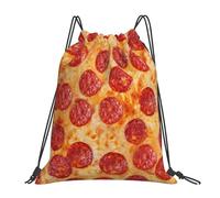 YOFIEN Mochila con cordón resistente al agua con diseño de pizza y pepperoni en 3D para hombre y mujer, ideal para deportes y gimnasio.