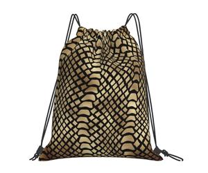 YOFIEN Mochila con cordón resistente al agua, con diseño de serpiente africana, color negro dorado y piel de pitón, ideal para deportes, gimnasio y mujeres y hombres.