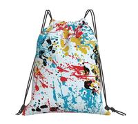 YOFIEN Mochila con cordón resistente al agua con estampado abstracto de salpicaduras de tinta para hombre y mujer, ideal para deportes y gimnasio.