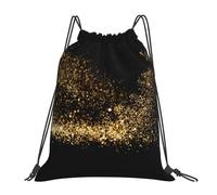 YOFIEN Mochila con cordón resistente al agua con estampado de arena negra y dorada para hombre y mujer, ideal para gimnasio y deportes.