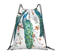 YOFIEN Mochila con cordón resistente al agua con estampado de flores de pavo real para hombre y mujer, ideal para deportes y gimnasio.