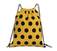 YOFIEN Mochila con cordón resistente al agua, con estampado de lunares negros sobre amarillo, para hombre y mujer, ideal para gimnasio y deportes.
