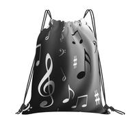 YOFIEN Mochila con cordón resistente al agua con estampado de notas musicales para hombre y mujer, ideal para deportes y gimnasio.