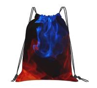 YOFIEN Mochila con cordón resistente al agua con llamas rojas y azules para hombre y mujer, ideal para deportes y gimnasio.