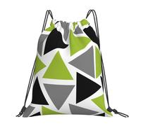 YOFIEN Mochila con cordón resistente al agua, con triángulos aleatorios, verde lima, gris y negro sobre blanco, para hombre y mujer, ideal para deportes y gimnasio.