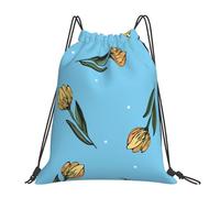 YOFIEN Mochila con cordón resistente al agua con tulipanes amarillos dibujados a mano para hombre y mujer, ideal para deportes y gimnasio.