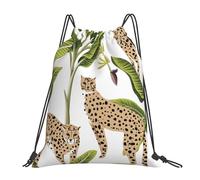 YOFIEN Mochila con cordón resistente al agua, diseño de árbol de plátano tropical vintage, flor de guepardo, para mujeres y hombres, ideal para deportes y gimnasio.