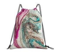 YOFIEN Mochila con cordón resistente al agua, diseño de mármol morado, verde y dorado, para hombre y mujer, ideal para deportes y gimnasio.