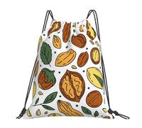 YOFIEN Mochila con cordón resistente al agua, ideal para gimnasio, deportes y mujeres, con diseño de nueces, semillas y agua.