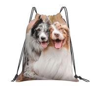 YOFIEN Mochila con cordón resistente al agua para dos pastores australianos, border collie, para mujeres y hombres, ideal para deportes y gimnasio.