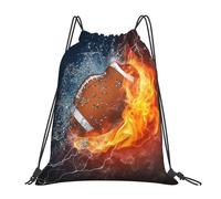 YOFIEN Mochila con cordón resistente al agua y diseño de fútbol americano en llamas para hombre y mujer, ideal para deportes y gimnasio.