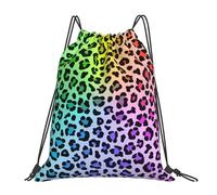 YOFIEN Mochila con cordón resistente al agua y estampado de leopardo multicolor arcoíris radial para hombre y mujer, ideal para deportes y gimnasio.