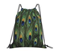 YOFIEN Mochila con cordón resistente al agua y plumas de cola de pavo real para hombre y mujer, ideal para deportes y gimnasio.