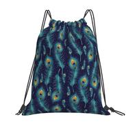 YOFIEN Mochila con cordón resistente al agua y plumas de pavo real para hombre y mujer, ideal para deportes y gimnasio.