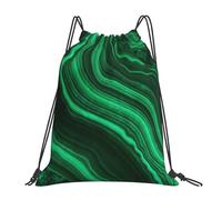 YOFIEN Mochila con cordón resistente al agua y textura de malaquita para hombre y mujer, ideal para deportes y gimnasio.