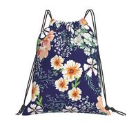 YOFIEN Mochila con cordón resistente con diseño de flores, pétalos florales, hojas, pradera, naranja y agua, para mujeres y hombres, ideal para deportes y gimnasio.