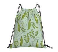 YOFIEN Mochila con cordón resistente con diseño de guisantes verdes, hojas azules y agua, para hombre y mujer, ideal para deportes y gimnasio.