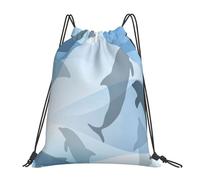 YOFIEN Mochila con cordón resistente con silueta de delfín y pez para gimnasio, ideal para hombres y mujeres.