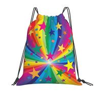 YOFIEN Mochila con cordón resistente para hombre y mujer, ideal para deportes y gimnasio, con diseño de arcoíris, estrellas, confeti y rayos de agua.