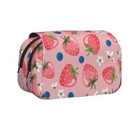 YOFIEN Preciosa Bolsa para lápices con diseño de Fresa Rosa, Organizador portátil de papelería de Doble Capa