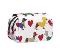 YOFIEN Precioso Estuche para lápices con diseño de Perro Salchicha, Organizador de papelería portátil de Doble Capa