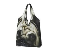 YOFIEN Pug triste Perros Perros Pug tristes Mascotas Pug Bolso plegable Pug Reutilizable Bolsas de compras de gran capacidad