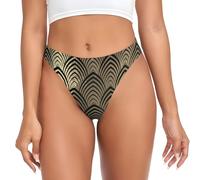 YOFIEN Tanga Art Déco Negro champán con Escamas Doradas y Conchas Marinas sin Costuras para Mujer, Bragas Invisibles para Mujer, Bragas Deportivas