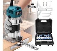 Yofuly Fresadora de Madera Rebajadora Eléctrica 220V 800W Profesional Fresadora de Mano Eléctrica con 15 Piezas de 1/4" Router Bits para la Decoración de Bricolaje Talla de Recorte
