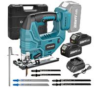 Yofuly Sierra de Calar Compatible con Baterías Makita de 18V, Caladoras para Madera con 2 Baterías de 4,0 Ah, 7 Velocidades Variables 3200SPM, Angulo de Corte de ±45°, 6 Hojas