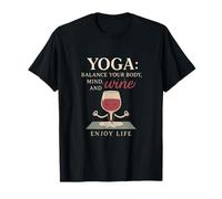 Yoga Balance Body Mind & Wine Mindfulness Gráfico Camiseta