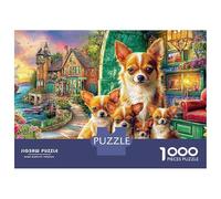 Yoga Chihuahua Perros en el Arte del Pueblo de los Cuentos de Hadas Puzzle 1000 Piezas Colorido Colores Variados Premium DIY Regalo para Niños para Adultos Y Niños Mayores 38x26cm/1000pcs