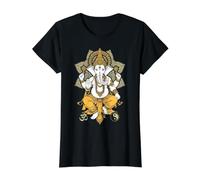 Yoga Elefante Dios Ganesh Ganesha India Om Yin Yang Mandala Camiseta gráfica económica, Mujer, Negro, M