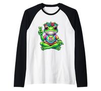 Yoga Frosch Hippie años 70 Vibe, Peace, Love & Meditation Camiseta Manga Raglan