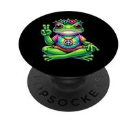 Yoga Frosch Hippie años 70 Vibe, Peace, Love & Meditation PopSockets PopGrip Adhesivo