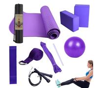 Yoga Home Fitness Set, 10-Piece 7mm Mat Workout Kit with Ball Blocks and Bands | 183x61x0.7cm Portable Exercise Equipment Pack For Beginners Pilates Floor Routine