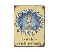 Yoga Inhale Love Exhale Gratitude Cartel de metal de hojalata Decoración de pared Cita inspiradora divertida Cartel de arte de pared Carteles de hojalata vintage para el hogar Cafetería Bar Man Cave S