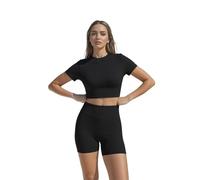 Yoga Set, Two Piece Workout Sets for Women, Yoga Stretchable Activewear, Women’s Solid Tee & Skinny Shorts Set (Black,M)