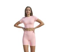 Yoga Set, Two Piece Workout Sets for Women, Yoga Stretchable Activewear, Women’s Solid Tee & Skinny Shorts Set (Pink,L)
