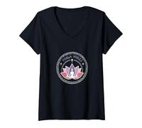 Yoga Vibes: Logotipo de meditación de Loto Zen para el Bienestar Camiseta Cuello V, Mujer, Negro, XL