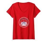 Yoga Vibes: Logotipo de meditación de Loto Zen para el Bienestar Camiseta Cuello V, Mujer, Rojo, XXL