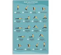 Yoga Wall Art: Sun Salutation Positions - Meditation Practice Chart, Framed Canvas Print for Studio Aesthetics(Framed,16x24inch(40x60cm))