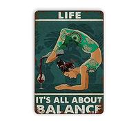 Yoga Wine Life It's All About Balance Reproducción de carteles de chapa de metal, decoración de pared vintage, cartel de chapa de arte retro, decoraciones divertidas para el hogar, bar, pub, cafetería