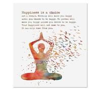 Yoga Woman Watercolor Wall Art Happiness is A Choice Motivational Quote for Yoga Studio Yogi Gift(Framed,16x24inch(40x60cm))