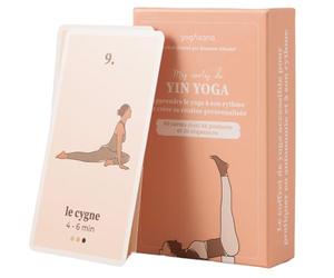 yogAsana Juego de 80 cartas de Yin Yoga en francés - Todos los niveles - Guía de secuencias para perfeccionar - Ilustraciones de posturas y duración de práctica - Meridianos - Beneficios para el cuerp