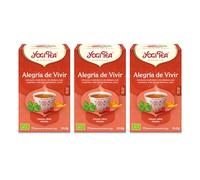 Yogi Tea - Alegría de Vivir - Infusión Ayurvédica - Mezcla de Albahaca, Cáscara de Naranja y Chile - Sin Cafeína - Pack de 3x17 bolsitas (51 en total)