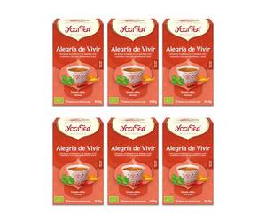 Yogi Tea, Alegría de Vivir - Infusión Ayurvédica - Mezcla de Albahaca, Cáscara de Naranja y Chile - Sin Cafeína - Pack de 6x17 bolsitas (102 bolsitas en total)