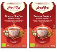 Yogi Tea, Buenos Sueños Rooibos Vainilla - Infusión Ayurvédica - Con Raíz de Valeriana - 17 bolsitas (30,6g) (Paquete de 2)
