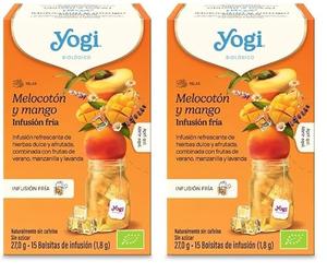 Yogi Tea Cold Brew Melocotón y Mango - Infusión Fría Natural, 15 Bolsitas, Bebida Refrescante Sin Azúcar, Té Helado Saludable (Paquete de 2)