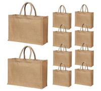 Yogi's Gift - 10 bolsas de yute reutilizables con asas, tamaño grande de 15.8 x 11.8 x 5.9 pulgadas, bolsas de yute reutilizables para regalo de dama de honor para playa, compras, bodas y manualidades