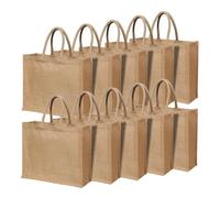 Yogi's Gift - 10 bolsas de yute reutilizables con asas, tamaño grande de 15.8 x 11.8 x 5.9 pulgadas, bolsas de yute reutilizables para regalo de dama de honor para playa, compras, bodas y manualidades